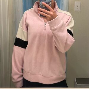 forever 21 quarter zip colorblock light pink sweater small